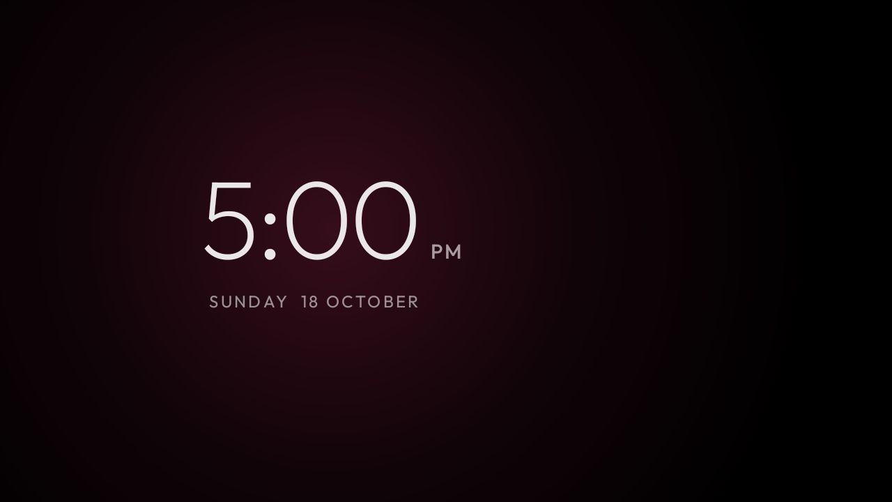 cleanyourtv clock screensaver showing 5:00 PM and the date cleanyourtv clock screensaver showing 5:00 PM and the date