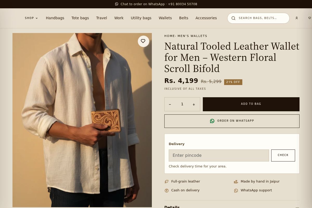 1. Natural Tooled Leather Wallet: Best Diwali Gift for Men