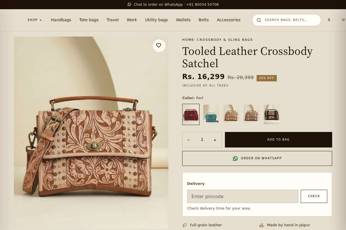 1. Tooled Leather Crossbody Satchel: Best Diwali Padwa Gift for Wife