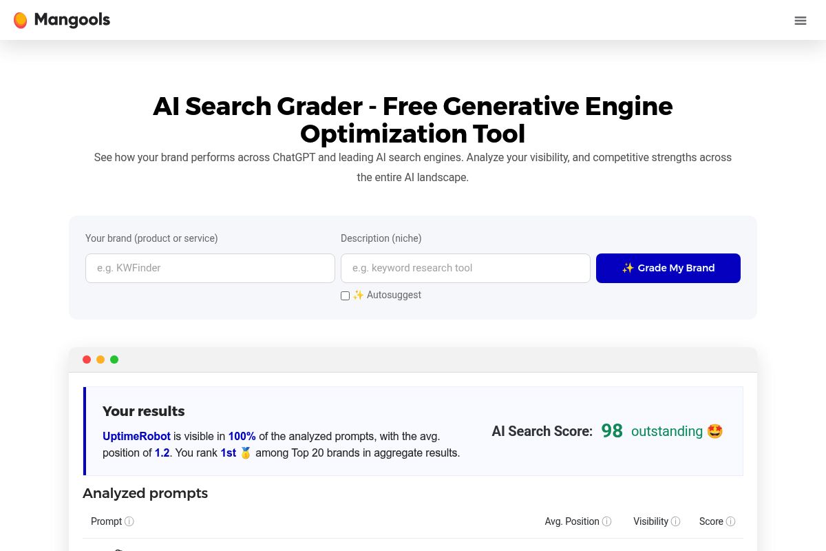 10. Mangools AI Search Grader: Best Free Entry-Level GEO Tool