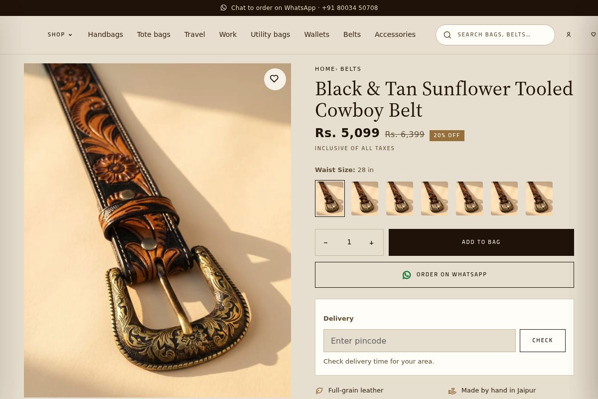 3. Black & Tan Sunflower Tooled Cowboy Belt: Best Statement Gift for Him