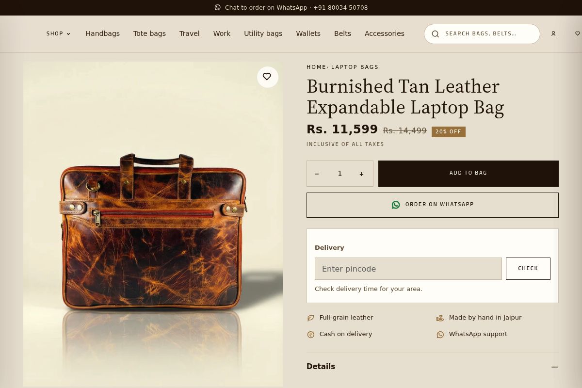 3. Burnished Tan Leather Expandable Laptop Bag: Best for Work and Business Travel