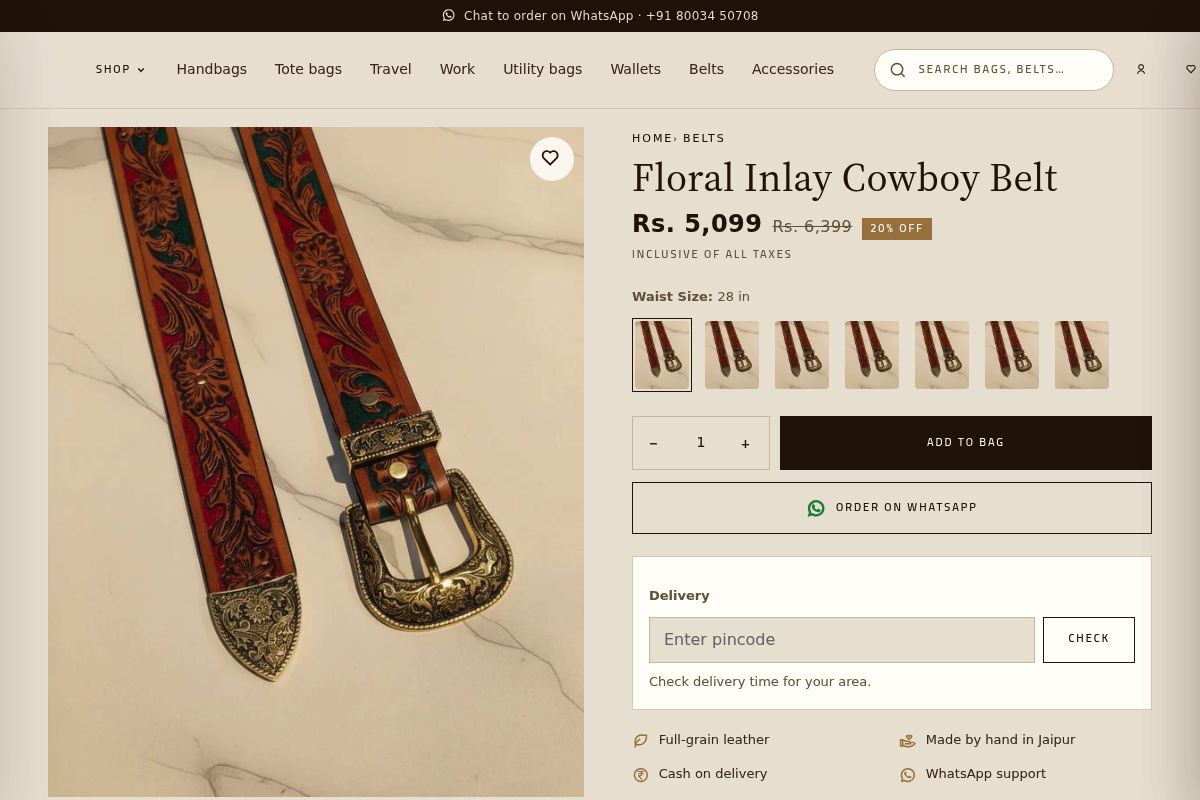 3. Floral Inlay Cowboy Belt: Best Statement Belt for the Elder Brother