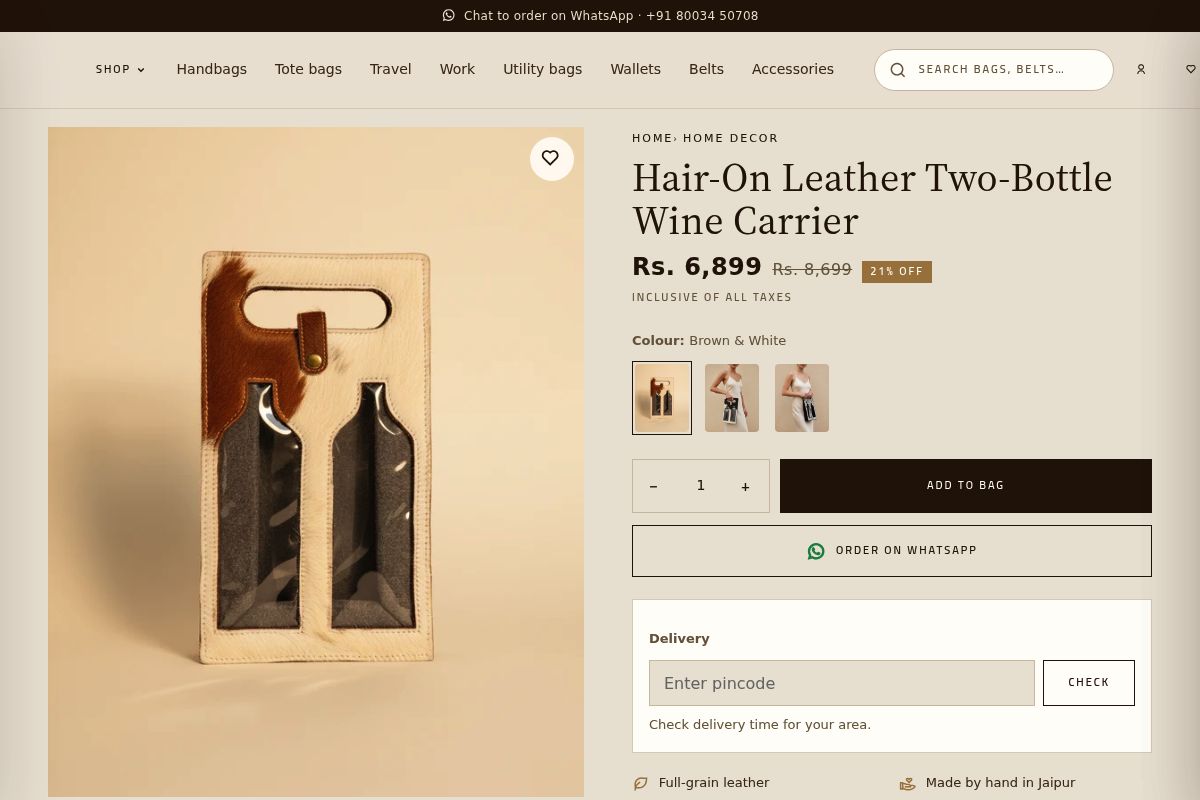 3. Hair-On Leather Two-Bottle Wine Carrier: Best for the Friend Who Never Arrives Empty-Handed