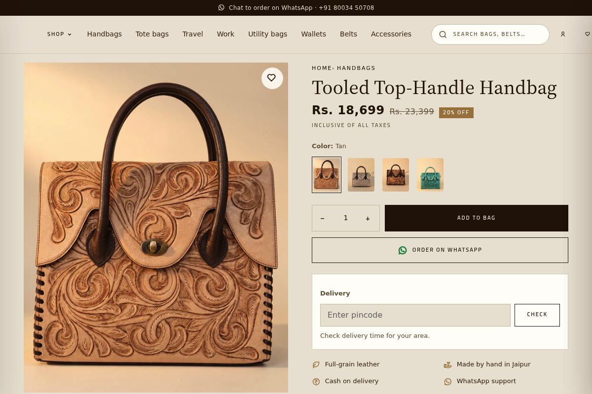 3. Tooled Top-Handle Handbag: Best for Dressy Padwa Outings