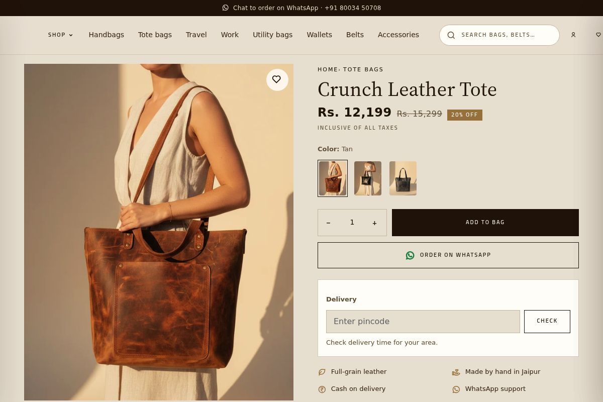 4. Crunch Leather Tote: Best Premium Diwali Gift for Her