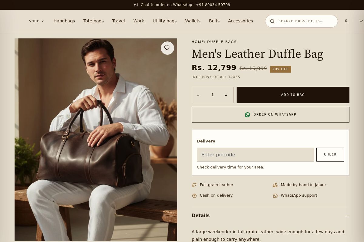 4. Men's Leather Duffle + Hair-On Dopp Kit: Best Premium Travel Set
