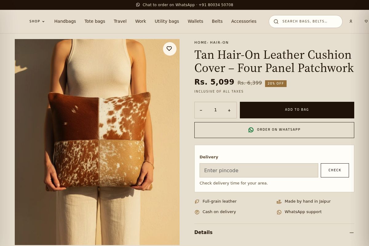 4. Tan Hair-On Leather Cushion Cover: Best for the Living Room