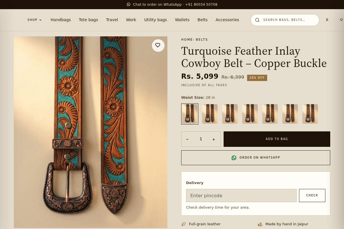 4. Turquoise Feather Inlay Cowboy Belt: Best Statement Belt