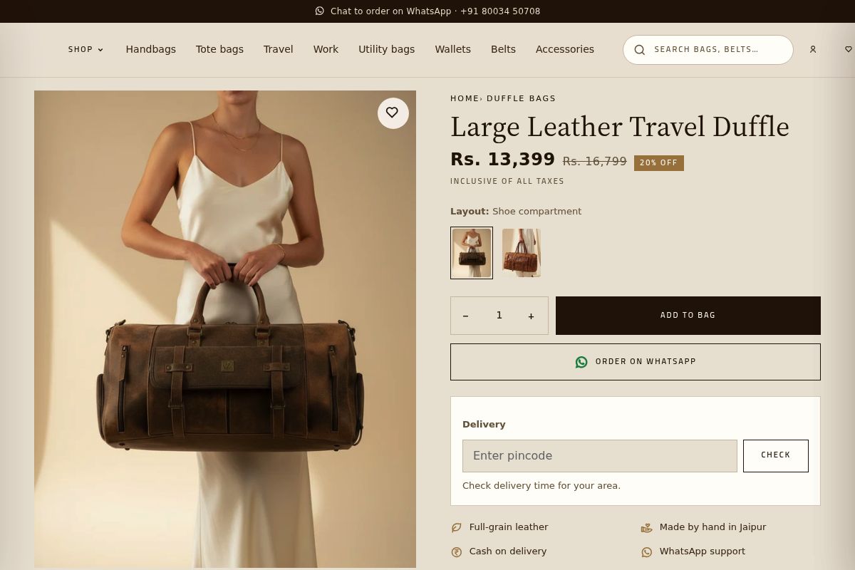 5. Large Leather Travel Duffle: Best for Frequent Travellers