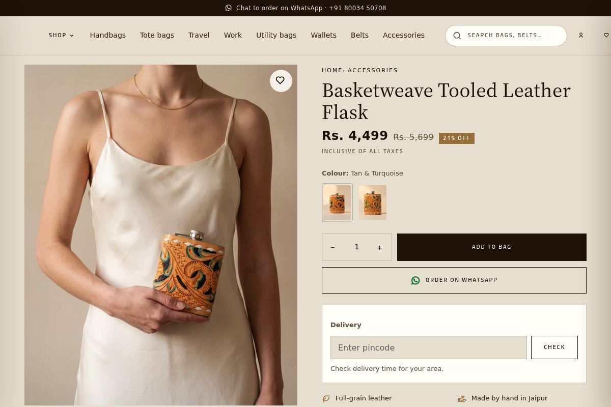 7. Basketweave Tooled Leather Flask: Best for the Host of the Card Party